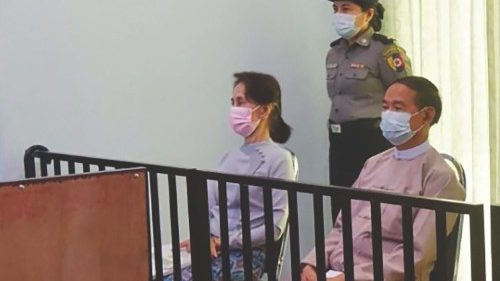 (FILES) In this file handout photo taken on May 24, 2021 and released by Myanmar's Ministry of ... (FILES) In this file handout photo taken on May 24, 2021 and released by Myanmar's Ministry of ...