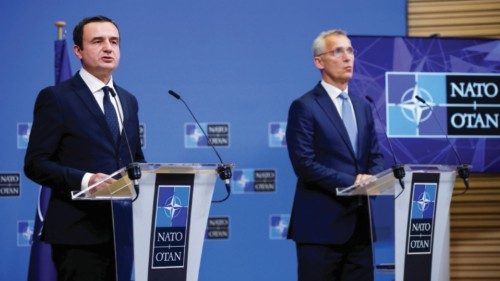 NATO Secretary General Jens Stoltenberg holds a joint news conference with Kosovo's Prime Minister ...