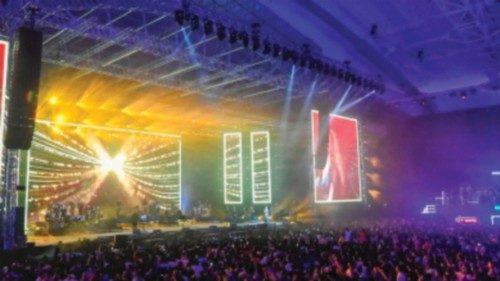 US DJ and producer Marshmello teams up with Lebanese pop star Nancy Ajram on stage in Riyadh on ... US DJ and producer Marshmello teams up with Lebanese pop star Nancy Ajram on stage in Riyadh on ...