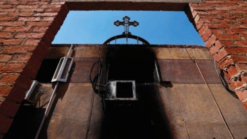A picture shows the damage at the Abu Sifin church located in the densely populated Imbaba ... A picture shows the damage at the Abu Sifin church located in the densely populated Imbaba ...