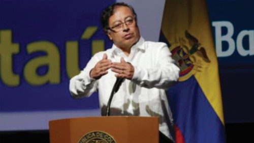 epa10130025 Colombian President, Gustavo Petro speaks while attending the closing of the 56th ...