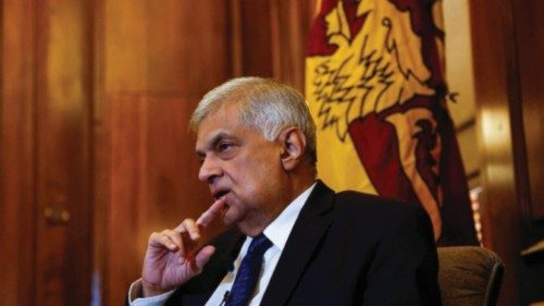 FILE PHOTO: Sri Lanka's President Ranil Wickremesinghe looks on during an interview with Reuters at ...