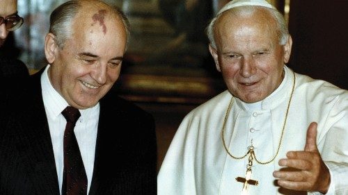 FILE PHOTO: Pope John Paul II talks with former Soviet President Mikhail Gorbachev during an ...