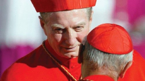 Italian cardinal Carlo Maria Martini salutes one of his peer as he arrives for an ordination ...