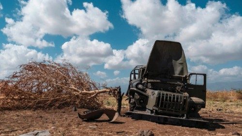 (FILES) In this file photo taken on December 10, 2020 A damaged military truck, belonging to ... (FILES) In this file photo taken on December 10, 2020 A damaged military truck, belonging to ...