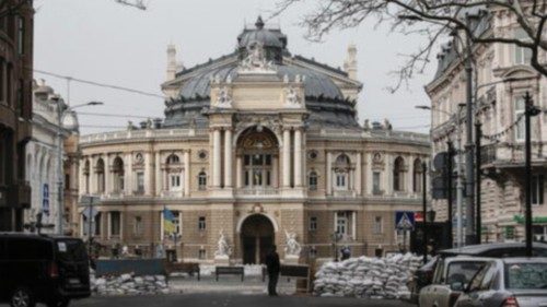 epa09863839 A view of Odessa National Academic Theater of Opera and Balletstore building surrounded ... epa09863839 A view of Odessa National Academic Theater of Opera and Balletstore building surrounded ...