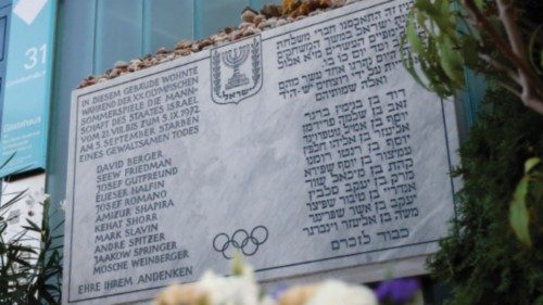 A memorial tablet is seen at the house of the Israeli team, where the attack on the Israeli team ...
