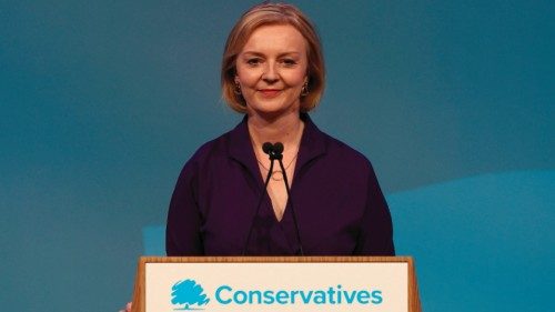 New Conservative Party leader and Britain's Prime Minister-elect Liz Truss delivers a speech at an ...