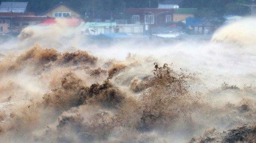 A high wave caused by Typhoon Hinnamnor is pictured in Pohang, South Korea, September 6, 2022.    ...