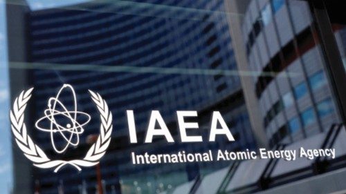 FILE PHOTO: The logo of the International Atomic Energy Agency (IAEA) is seen at their headquarters ...