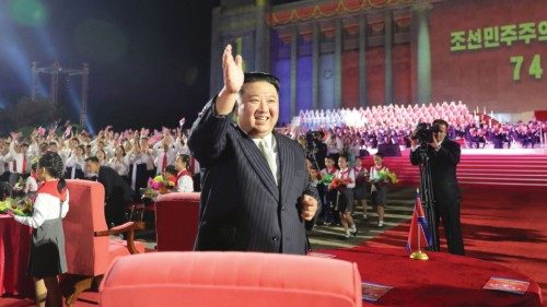 North Korea's leader Kim Jong attends an event celebrating the 74th anniversary of North Korea's ...