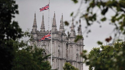 A Union flag flies at half-mast at the top of Westminster Abbey, on September 9, 2022, a day after ... A Union flag flies at half-mast at the top of Westminster Abbey, on September 9, 2022, a day after ...