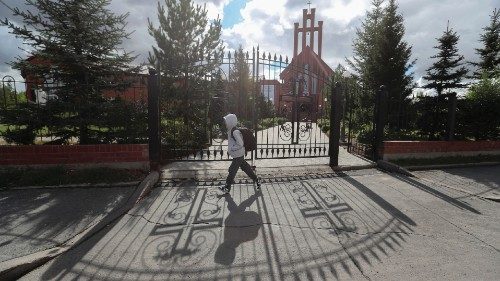 A pedestrian walks past the Catholic cathedral ahead of the 7th Congress of Leaders of World and ... A pedestrian walks past the Catholic cathedral ahead of the 7th Congress of Leaders of World and ...