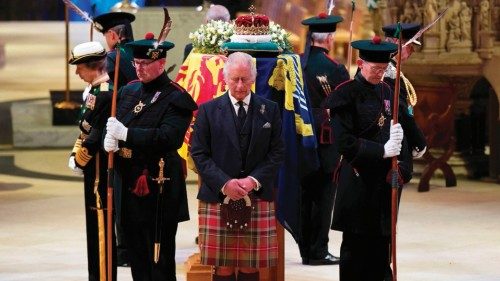 TOPSHOT - Britain's King Charles III attends a Vigil at St Giles' Cathedral, in Edinburgh, on ...