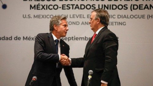 U.S. Secretary of State Antony Blinken and Mexico's Foreign Minister Marcelo Ebrard shake hands at ...