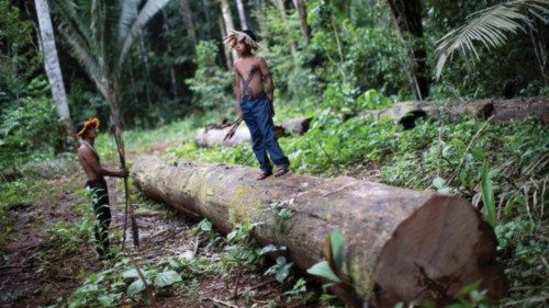FILE PHOTO: Indigenous men of Uru-eu-wau-wau tribe, make an inspection an area deforested by ...