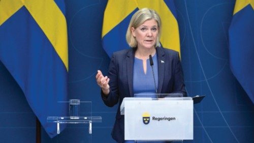 TOPSHOT - Swedish Prime Minister Magdalena Andersson addresses a press conference in Stockholm on ... TOPSHOT - Swedish Prime Minister Magdalena Andersson addresses a press conference in Stockholm on ...