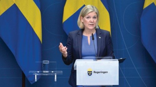 TOPSHOT - Swedish Prime Minister Magdalena Andersson addresses a press conference in Stockholm on ...