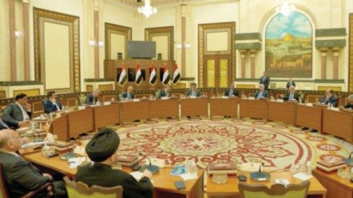 Iraqi Prime Minister Mustafa al-Kadhimi, Iraqi President Barham Salih and Iraqi speaker of ...