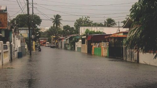 A flooded road is seen during the passage of hurricane Fiona in Villa Blanca, Puerto Rico, on ...