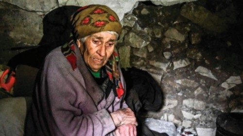 TOPSHOT - Nina Gonchar, sits on a bed inside a bunker in Bohorodychne village in Kramatorsk, Donetsk ...