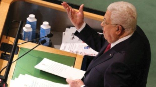 Palestines President Mahmoud Abbas addresses the 77th United Nations General Assembly at U.N. ...
