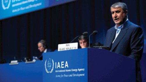 Iran's nuclear chief Mohammad Eslami speaks during the General Conference of the International ...