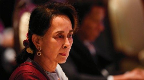 (FILES) This file photo taken on November 3, 2019 shows Myanmar's State Counsellor Aung San Suu Kyi ...