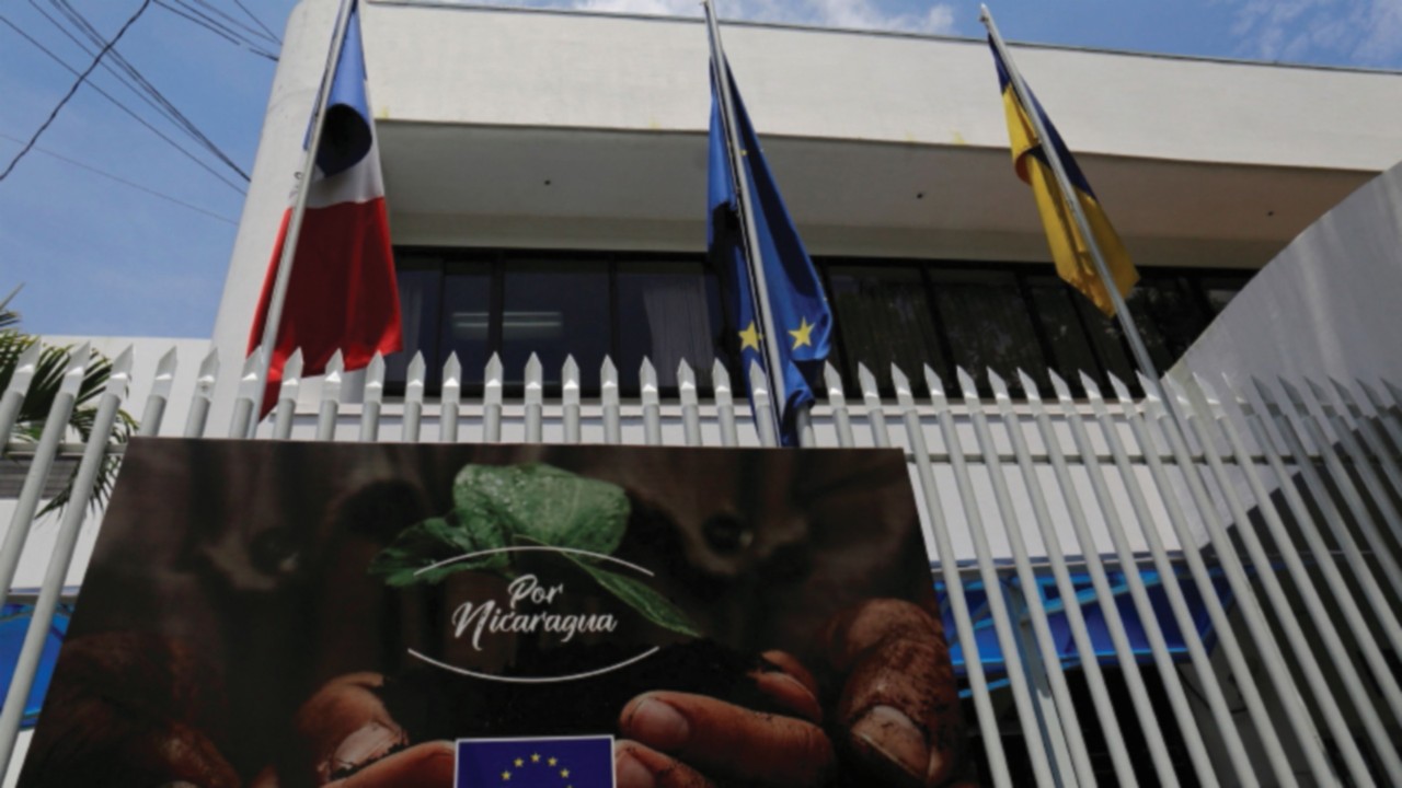 A view of the facade of the European Union delegation after the Nicaraguan government declared the ...
