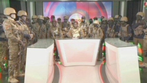 Kiswensida Farouk Aziz Sorgho announces on television that army captain Ibrahim Traore has ousted ...