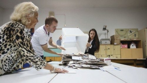 Election Commission officials count votes after presidential and parliamentary elections at a ... Election Commission officials count votes after presidential and parliamentary elections at a ...