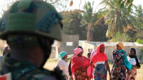 A Rwandan soldier patrols in Mocímboa da Praia, in the Cabo Delgado province, Mozambique, on ...