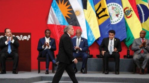 epa10226108 Secretary General of the Organization of American States (OAS), Luis Almagro (C), walks ...