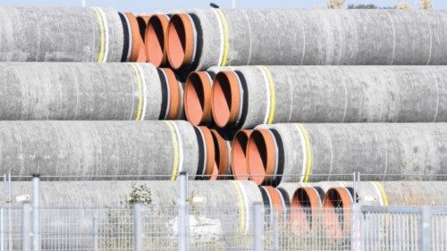 Pipes for the Nord Stream 2 gas pipeline in the Baltic Sea, which are not used, are seen in the ...