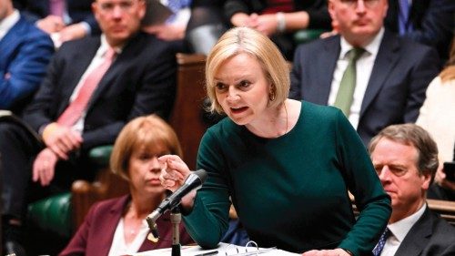A handout photograph released by the UK Parliament shows Britain's Prime Minister Liz Truss ...