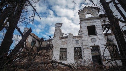 epa10244131 A view of a damaged school in Vuzlovyi, Kharkiv region, Ukraine 14 October 2002, that ...