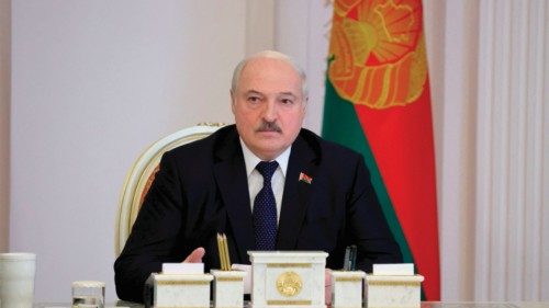 Belarus' President Alexander Lukashenko meets with military officials in Minsk on October 10, 2022. ...