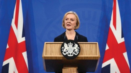 British Prime Minister Liz Truss attends a news conference in London, Britain, October 14, 2022.  ...