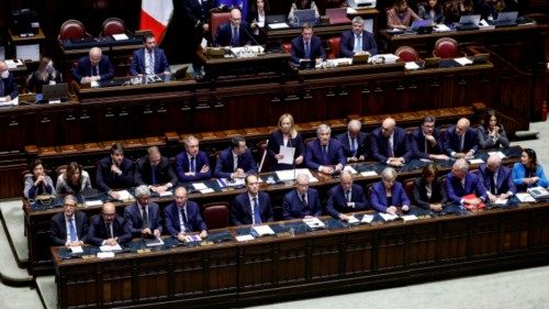 Italian Prime Minister Giorgia Meloni at the Chamber of Deputies for a confidence vote on his new ...