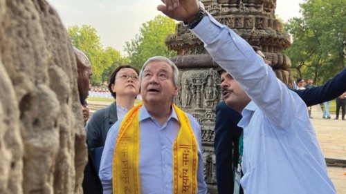 U.N. Secretary General Antonio Guterres visits Sun Temple in Modhera in the western state of ...