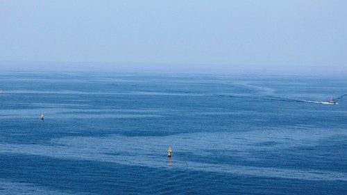 A Lebanese navy patrol boat sails in the Mediterranean sea waters on its side of the maritime border ...