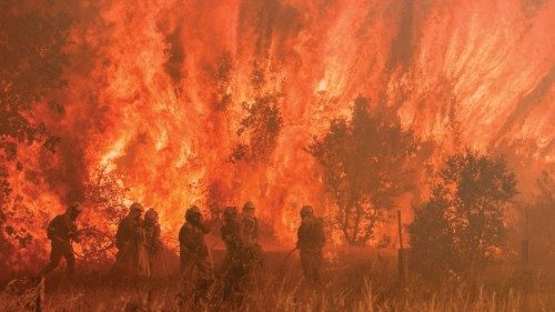 TOPSHOT - Firefighters operate at the site of a wildfire in Pumarejo de Tera near Zamora, northern ...