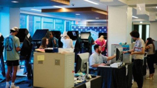 Voters arrive to cast their ballots at the Lake County Board of Elections headquarters in ... Voters arrive to cast their ballots at the Lake County Board of Elections headquarters in ...