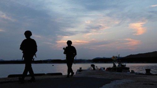 epa10266783 South Korean Marines patrol the western border island of Baengnyeong, South Korea, 26 ...