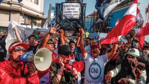 epa10289274 People march against the President of Peru, Pedro Castillo, in Lima, Peru, 05 November ...