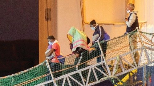 Migrants disembark from the rescue ship 'Geo Barents' of international NGO Doctors Without Borders ...