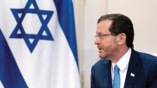 FILE PHOTO: Israeli President Isaac Herzog looks on during a meeting with US Secretary of State ...