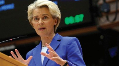 European Commission President Ursula von der Leyen speaks during a mini plenary session at the ... European Commission President Ursula von der Leyen speaks during a mini plenary session at the ...