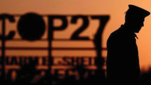 epa10286230 Egyptian police officer guards in front of the International Congress Center before the ... epa10286230 Egyptian police officer guards in front of the International Congress Center before the ...