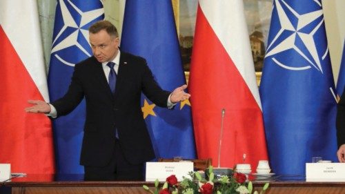 Polish President Andrzej Duda speaks during a meeting of the security committee in connection with ...